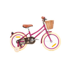 Rower dziecięcy 16" dla dziewczynki Vintage z koszykiem i kółkami bocznymi