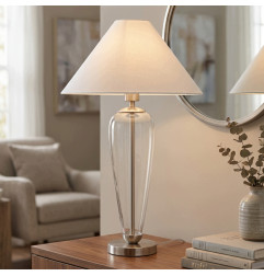 Lampa dekoracyjna szklana elegancka stołowa z abażurem do salonu sypialni
