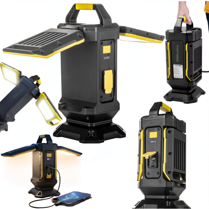 Lampa warsztatowa Germina akumulatorowa 20W naświetlacz + power bank Lampa warsztatowa Germina akumulatorowa 20W naświetlacz + power bank