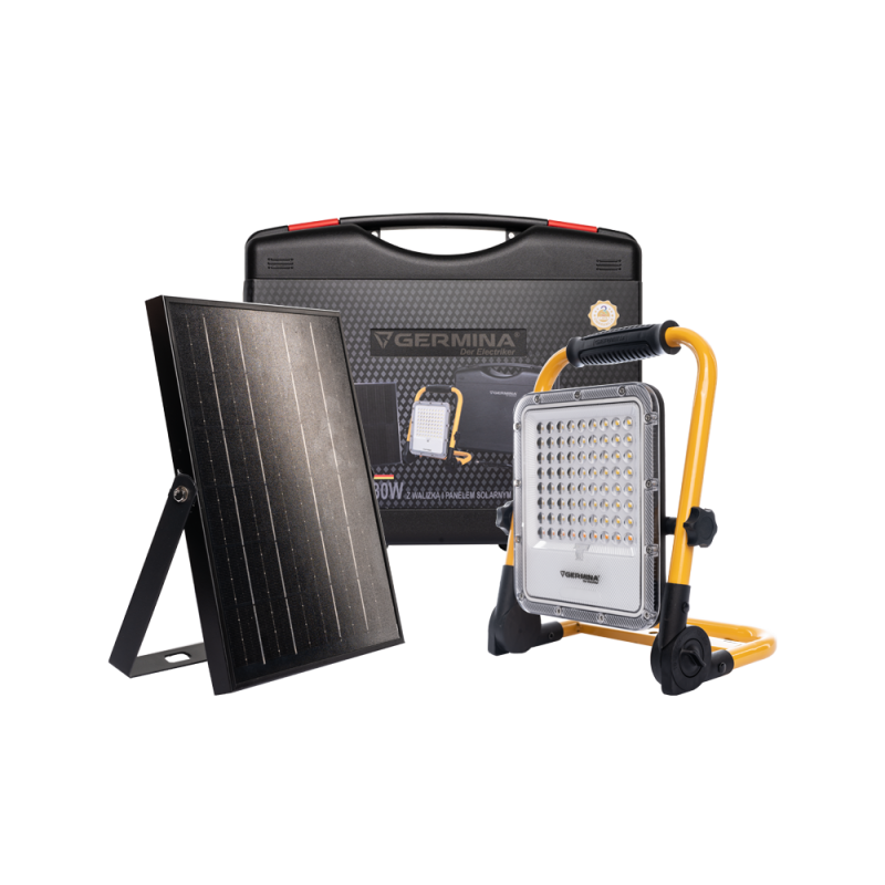 Naświetlacz bateryjny Germina lampa 30W + panel solarny + walizka 1szt.