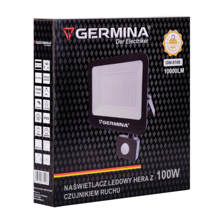 Naświetlacz LED Germina 100W z czujnikiem ruchu IP65 6400k 1szt.