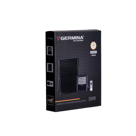 Naświetlacz LED Germina 200W z panelem solarnym IP65 + pilot 1kpl.