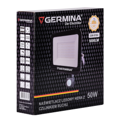 Naświetlacz LED Germina 50W z czujnikiem ruchu lampa zewnętrzna IP65 1szt.