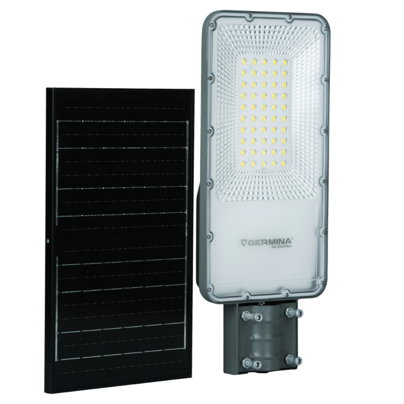 Lampa uliczna Germina 100W solarna latarnia LED z pilotem + słup 1kpl.