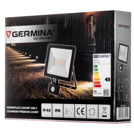 Naświetlacz LED Germina 50W z czujnikiem ruchu lampa zewnętrzna IP65 1szt.