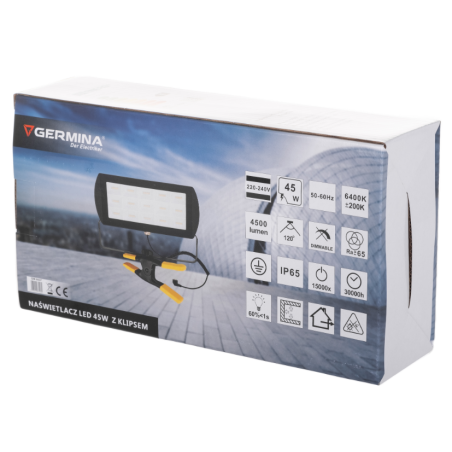 Naświetlacz LED Germina 45W z klipsem z kablem spiralnym 1szt.
