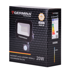 Naświetlacz LED Germina 20W z czujnikiem ruchu lampa zewnętrzna IP65 1szt.