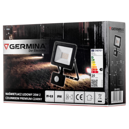 Naświetlacz LED Germina 20W z czujnikiem ruchu lampa zewnętrzna IP65 1szt.