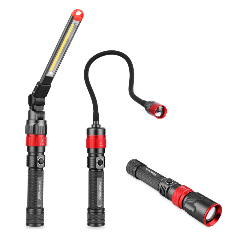 Latarka LED 3w1 Germina wielofunkcyjna bateryjna z głowicą + walizka 1kpl.