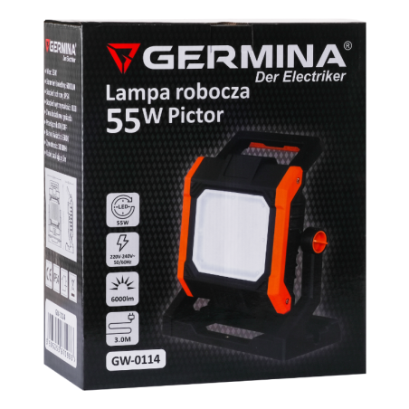 Naświetlacz LED GERMINA przenośny z akumulatorem 55W + 2 gniazda IP54 1szt.