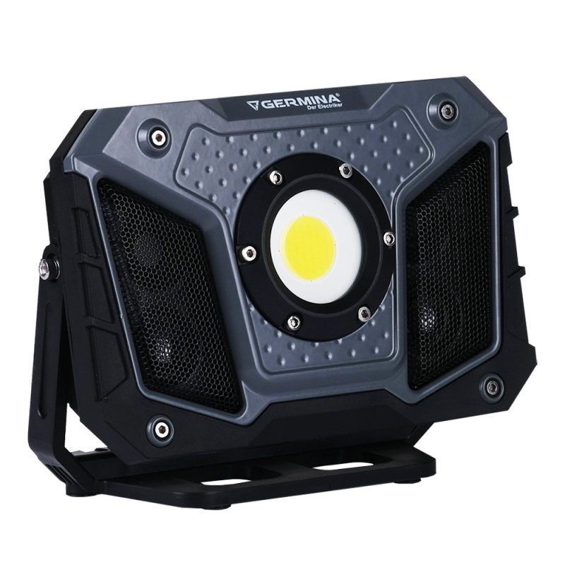 Lampa robocza LED ładowalna z glośnikiem Bluetooth, 15 W, 1200 lm, 6500 K, IP54, Libra, GERMINA