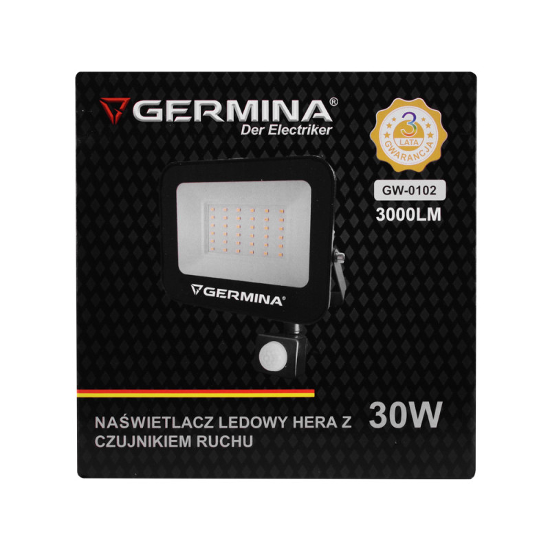 Naświetlacz LED GERMINA 30W 2000 lm 6400K IP65 120° z Czujnikiem Ruchu