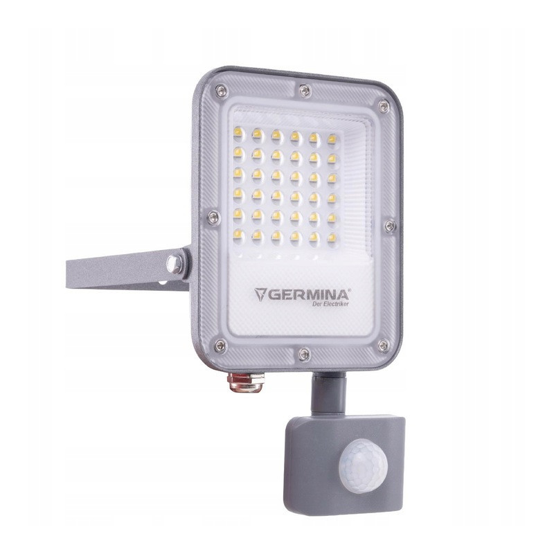 Naświetlacz LED 30W ARES z Czujnikiem Ruchu IP65 Germina 6000k reflektor lampa zewnętrzna