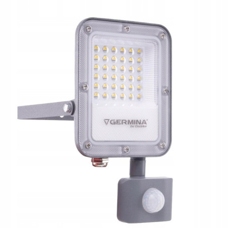Naświetlacz LED 30W ARES z Czujnikiem Ruchu IP65 Germina 6000k reflektor lampa zewnętrzna