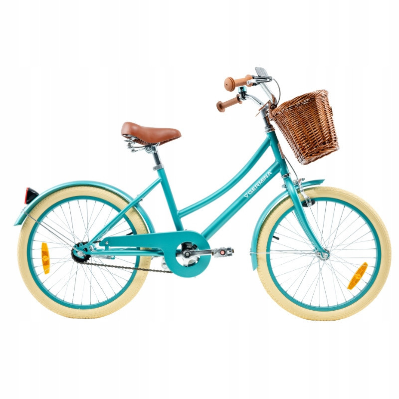 Rower dziecięcy 20" Vintage dla dziewczynki z koszykiem i stopką