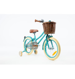 Rower dziecięcy 16" dla dziewczynki Vintage z koszykiem i kółkami bocznymi