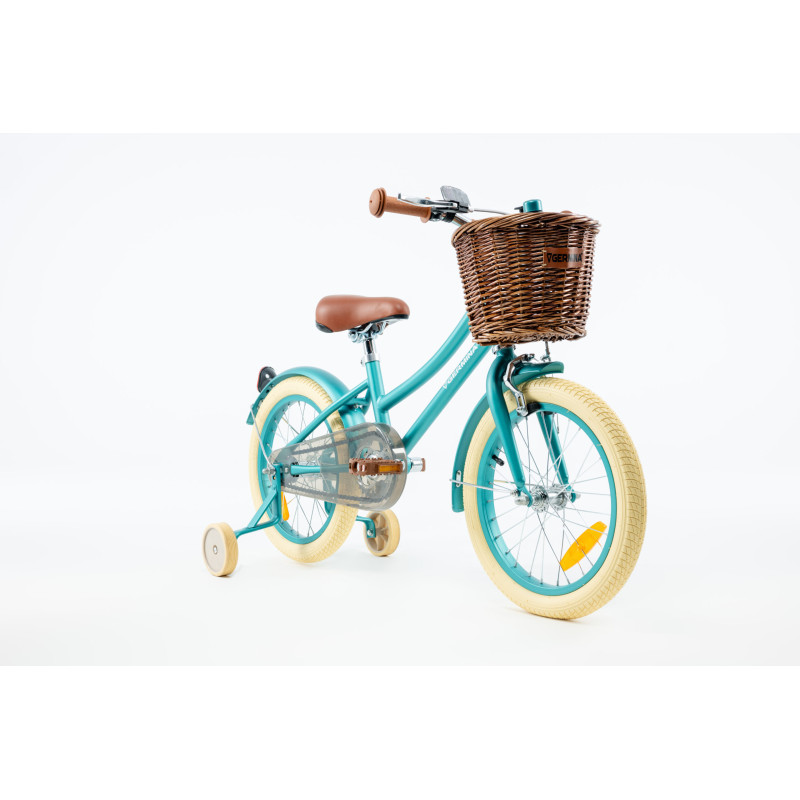 Rower dziecięcy 16" Vintage dla dziewczynki z koszykiem i kółkami bocznymi