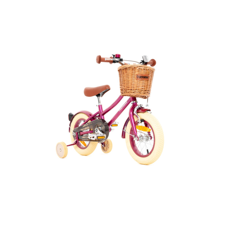 Rower dziecięcy 12" dla dziewczynki z koszykiem i kółkami bocznymi – styl vintage