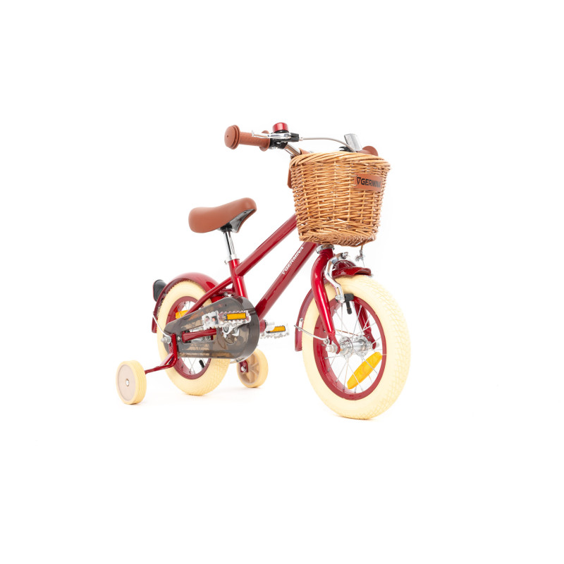 Rower dziecięcy 12" dla chłopca z koszykiem i kółkami bocznymi – styl vintage