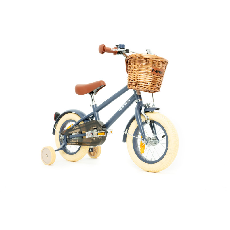 Rower dziecięcy 12" dla chłopca z koszykiem i kółkami bocznymi – styl vintage