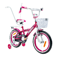 Rower dziecięcy 16" dla dziewczynki z koszykiem i prowadnikiem