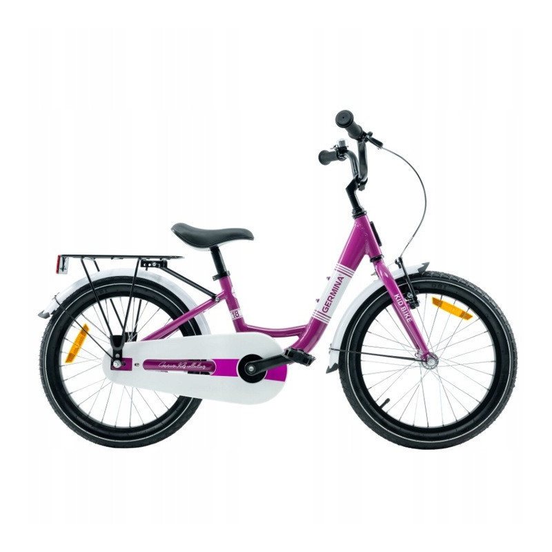 Rower dziecięcy 18" z lekką ramą aluminiową, bagażnikiem i hamulcem torpedo