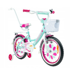 Rower dziecięcy 16 cali dla dziewczynki z kółkami bocznymi | Koszyk, prowadnik