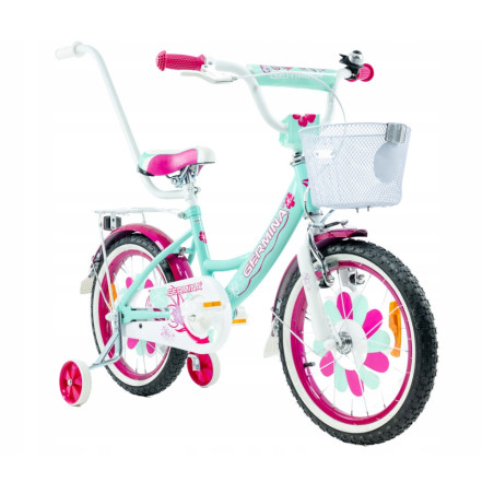 Rower dziecięcy 16 cali dla dziewczynki z kółkami bocznymi | Koszyk, prowadnik