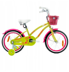 Rower dziecięcy 16" plażowy dla dziewczynki z wiklinowym koszykiem i kółkami bocznymi