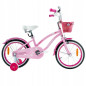 Rower dziecięcy 16" plażowy dla dziewczynki z wiklinowym koszykiem i kółkami bocznymi
