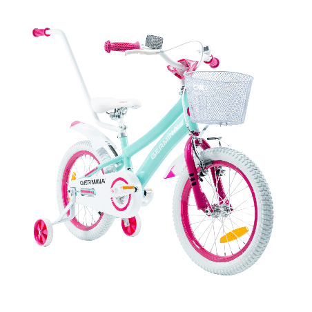 Rower dziecięcy 16" dla dziewczynki z koszykiem i prowadnikiem