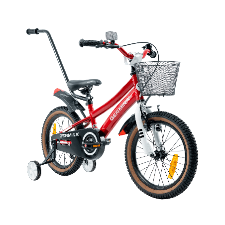 Rower dziecięcy 16" dla chłopca z koszykiem i prowadnikiem