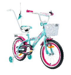 Rower dziecięcy 16" dla dziewczynki z koszykiem i prowadnikiem
