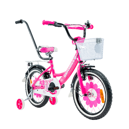Rower dziecięcy 16 cali dla dziewczynki z kółkami bocznymi | Koszyk, prowadnik