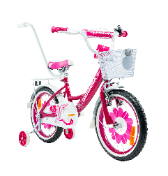 Rower dziecięcy 16 cali dla dziewczynki z kółkami bocznymi | Koszyk, prowadnik