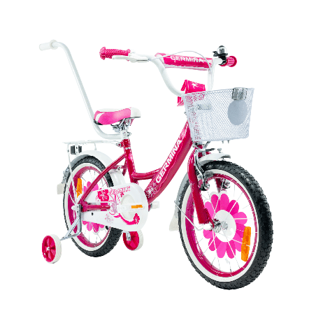 Rower dziecięcy 16 cali dla dziewczynki z kółkami bocznymi | Koszyk, prowadnik