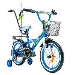 Rower dziecięcy 16" dla chłopca z koszykiem i prowadnikiem