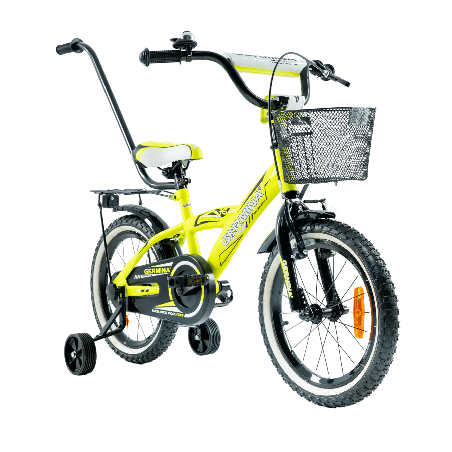 Rower dziecięcy 16" dla chłopca z koszykiem i prowadnikiem