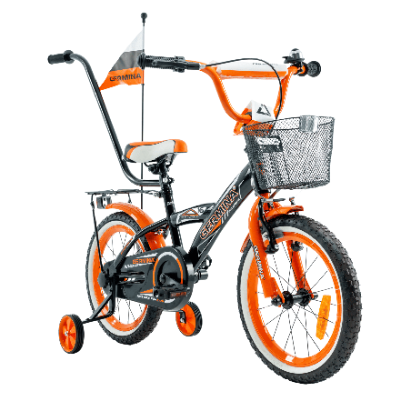 Rower dziecięcy 16" dla chłopca z koszykiem i prowadnikiem