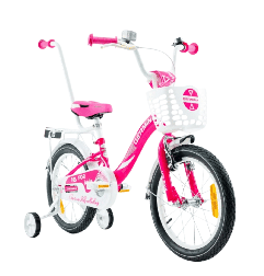 Rower dziecięcy 16 cali dla dziewczynki z kółkami bocznymi | Koszyk, prowadnik