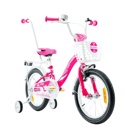 Rower dziecięcy 16 cali dla dziewczynki z kółkami bocznymi | Koszyk, prowadnik