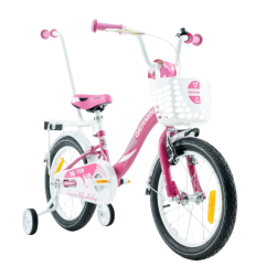Rower dziecięcy 16 cali dla dziewczynki z kółkami bocznymi | Koszyk, prowadnik