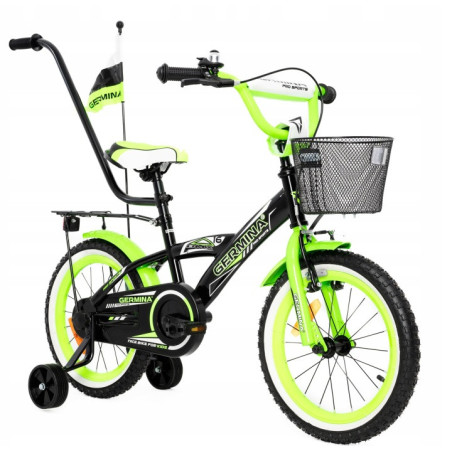 Rower dziecięcy 16" dla chłopca z koszykiem i prowadnikiem