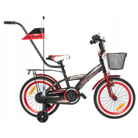 Rower dziecięcy 16" dla chłopca z koszykiem i prowadnikiem