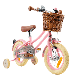 Rower dziecięcy 12" dla dziewczynki z koszykiem i kółkami bocznymi