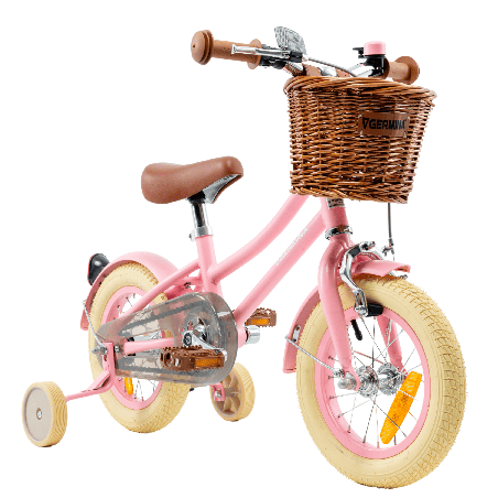 Rower dziecięcy 12" dla dziewczynki z koszykiem i kółkami bocznymi
