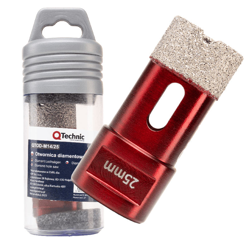 Otwornica diamentowa 25 mm QTechnic M14 do gresu, płytek i kamienia