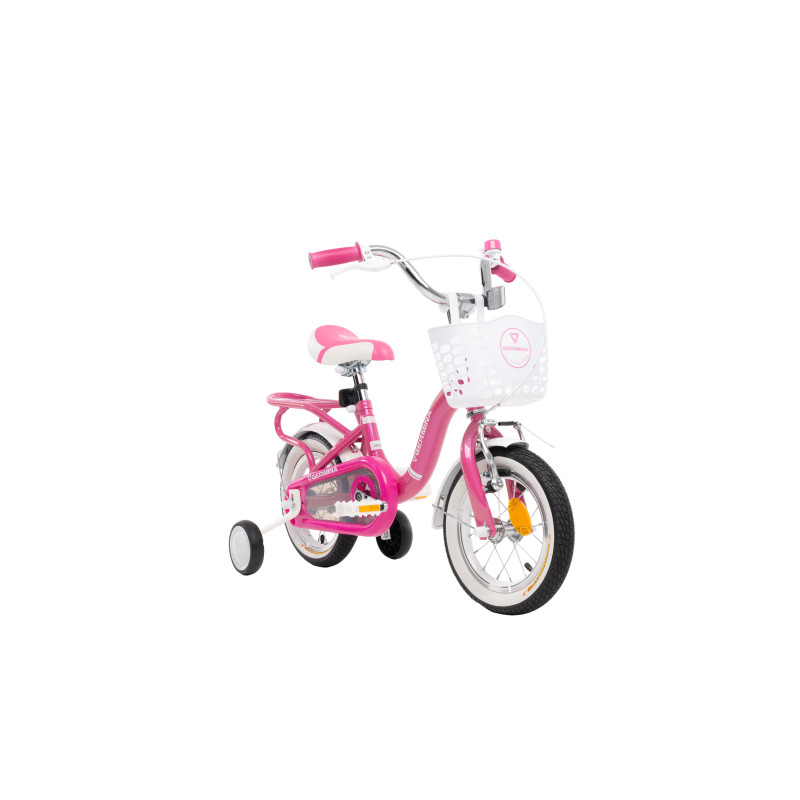 Rower dziecięcy 12 cali dla dziewczynki z koszykiem i bagażnikiem – pierwszy rowerek, boczne kółka