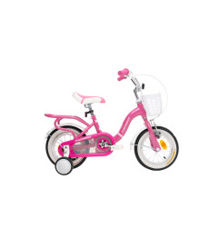 Rower dziecięcy 12 cali dla dziewczynki z koszykiem i bagażnikiem – pierwszy rowerek, boczne kółka