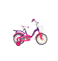 Rower dziecięcy 12 cali dla dziewczynki z koszykiem i bagażnikiem – pierwszy rowerek, boczne kółka